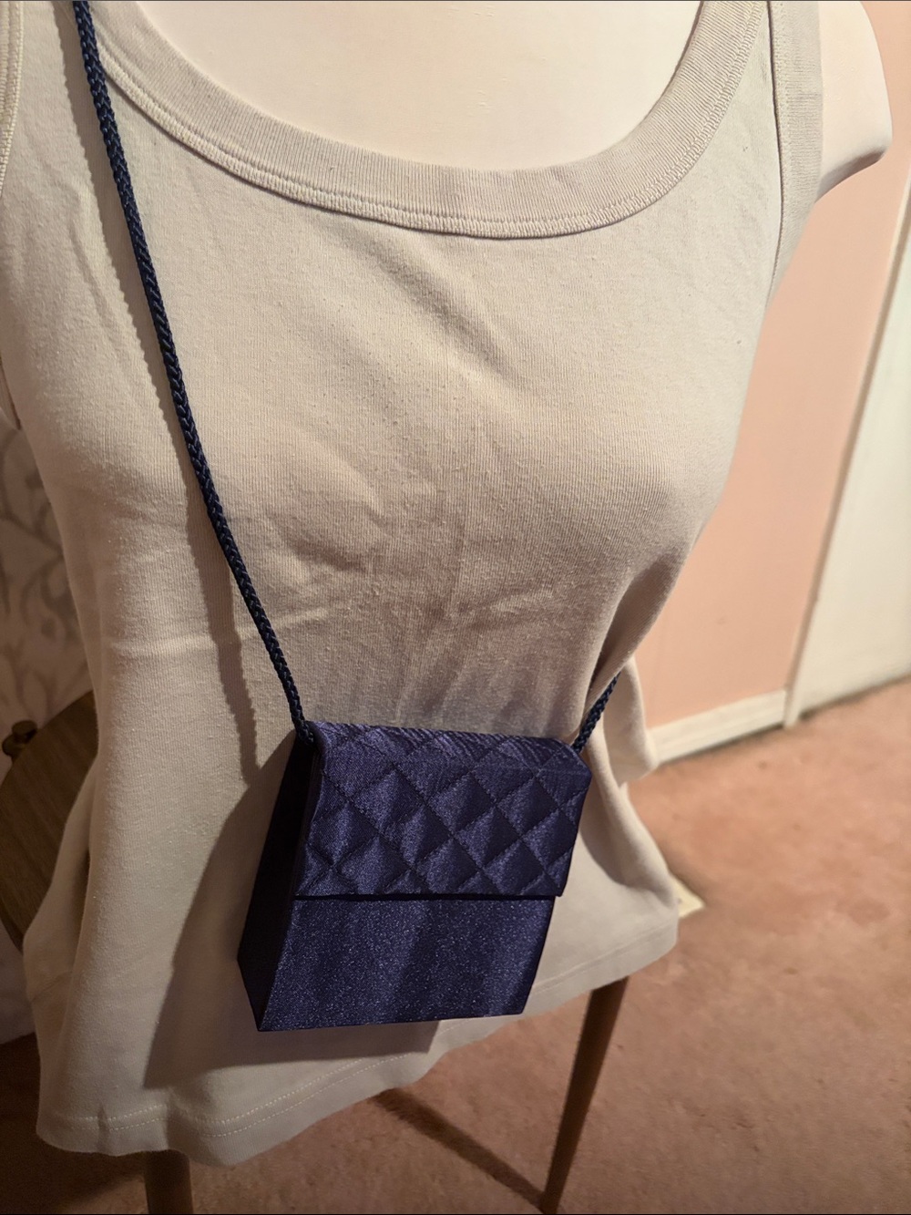 Compact Quilted Crossbody Bag in Navy